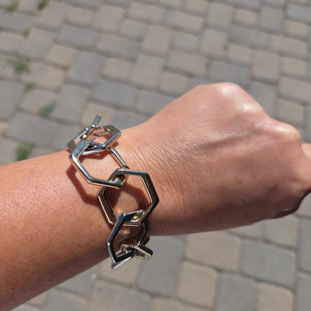 Chico's Two-Tone Geometric Link Bracelet NEW